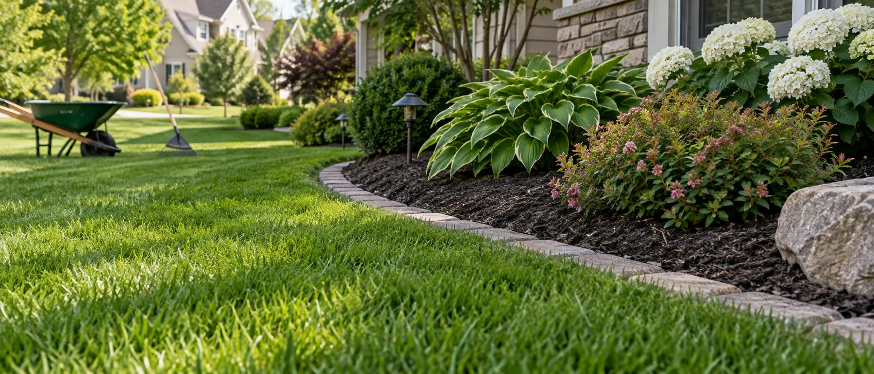Illustrative image: a neatly maintained lawn and garden bed